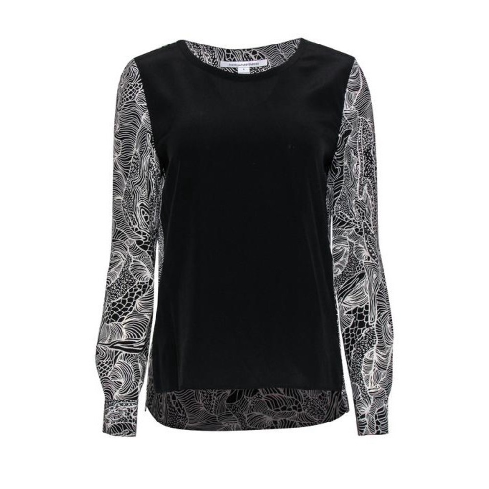 DIANE VON FURSTENBERG Long Sleeve Patterned Silk Blouse